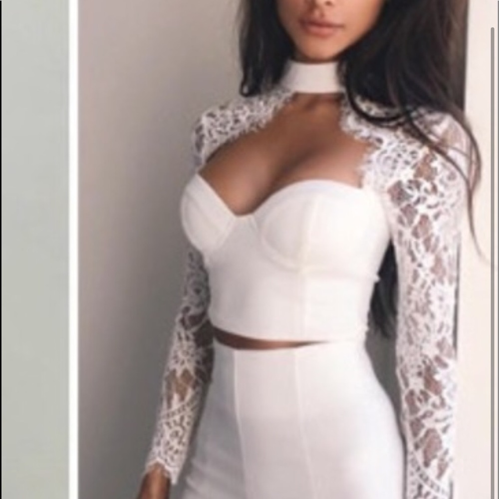 COPY - Long sleeve white lace blouse.